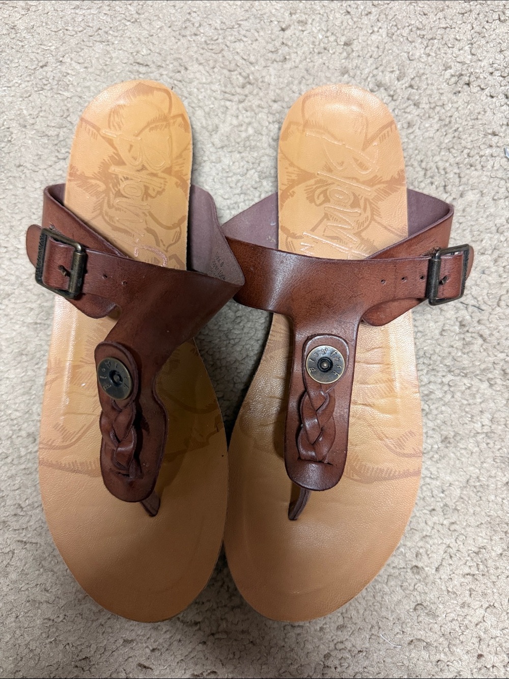 Blowfish Brown Leather Braided Thong Sandals